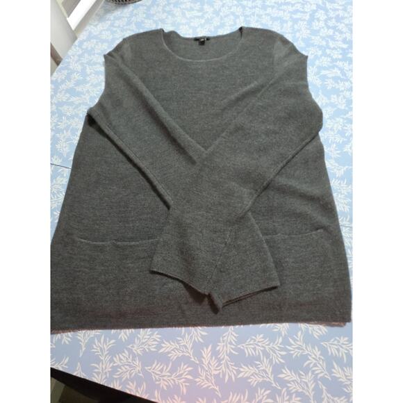 Ann Taylor Gray Womens Wool Blend Sweater with Pockets Lagenlook Artsy Size XL - Picture 5 of 10